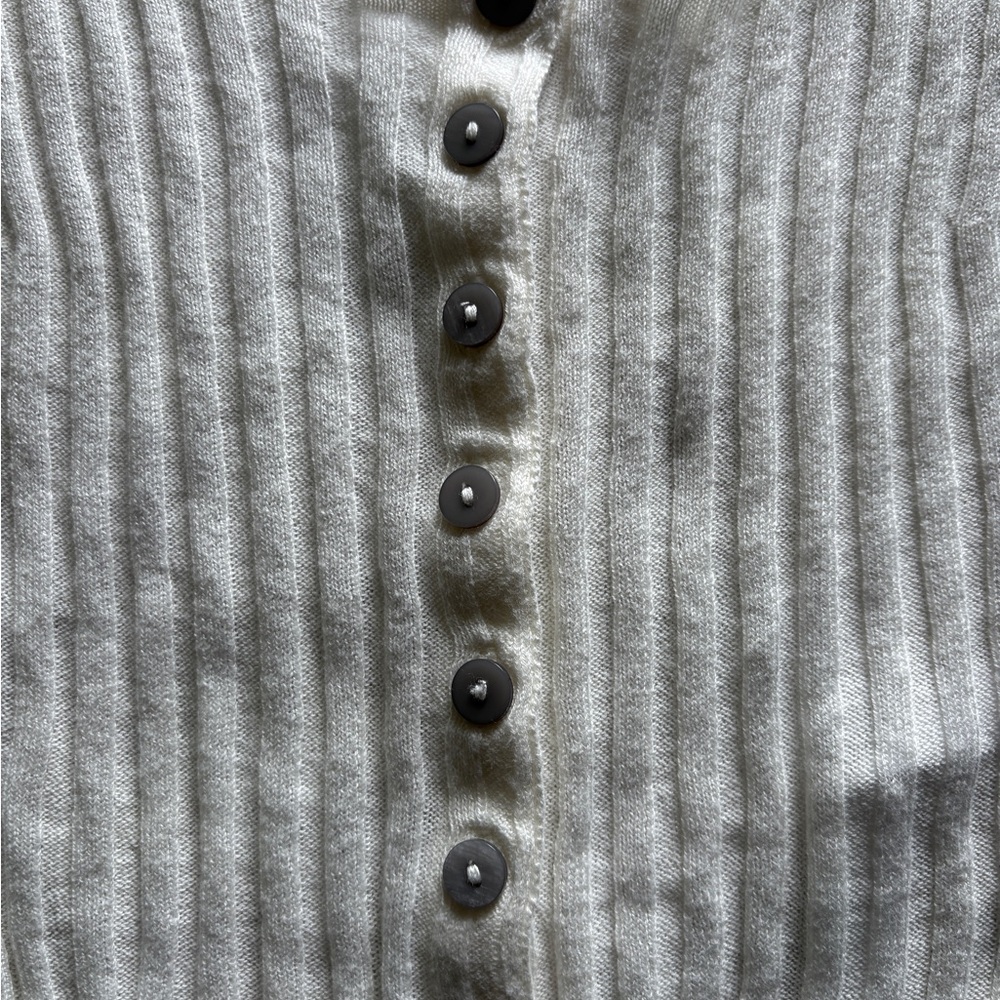 FREE PEOPLE Ivory Ribbed Button-Up Top Cardigan Short Sleeve Cream Crop Shirt - Picture 4 of 5